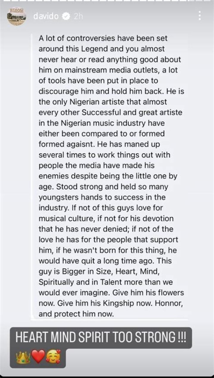 
“I manned up several times to work things out with people the media made my enemies” Davido pens touching self note 