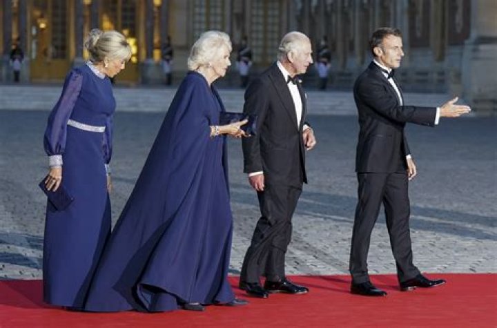 Queen Camilla wore Dior & sapphires to the state dinner at Versailles